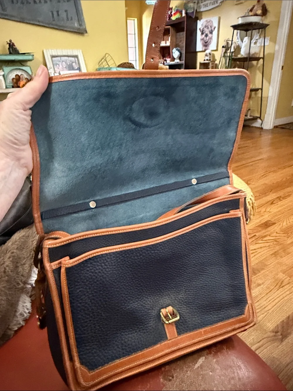 Dooney & Bourke Black and Tan Leather Briefcase Messenger
